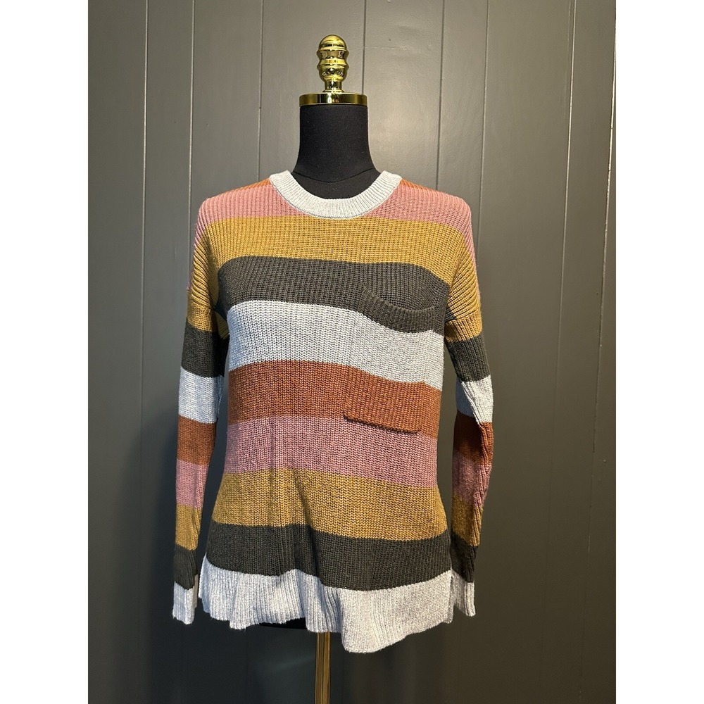 Madewell Thompson Pocket‎ Pullover Sweater Arctic Ice Stripe Size XS